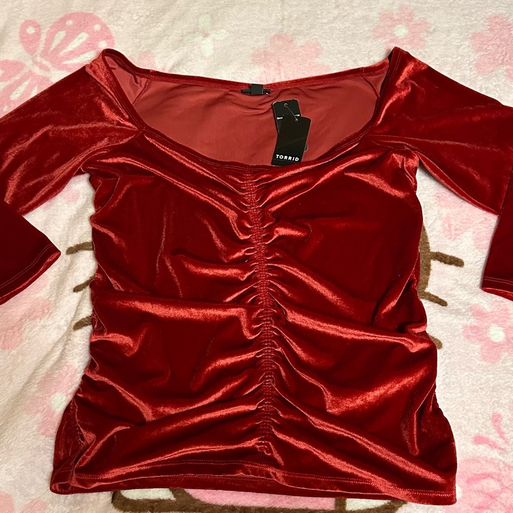 Torrid Red Velvet Ruched Blouse